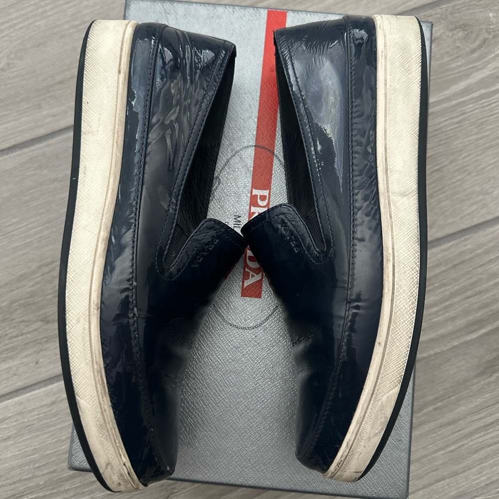 Prada Women’s patent Navy Slip-On sneaker - Picture 2 of 6